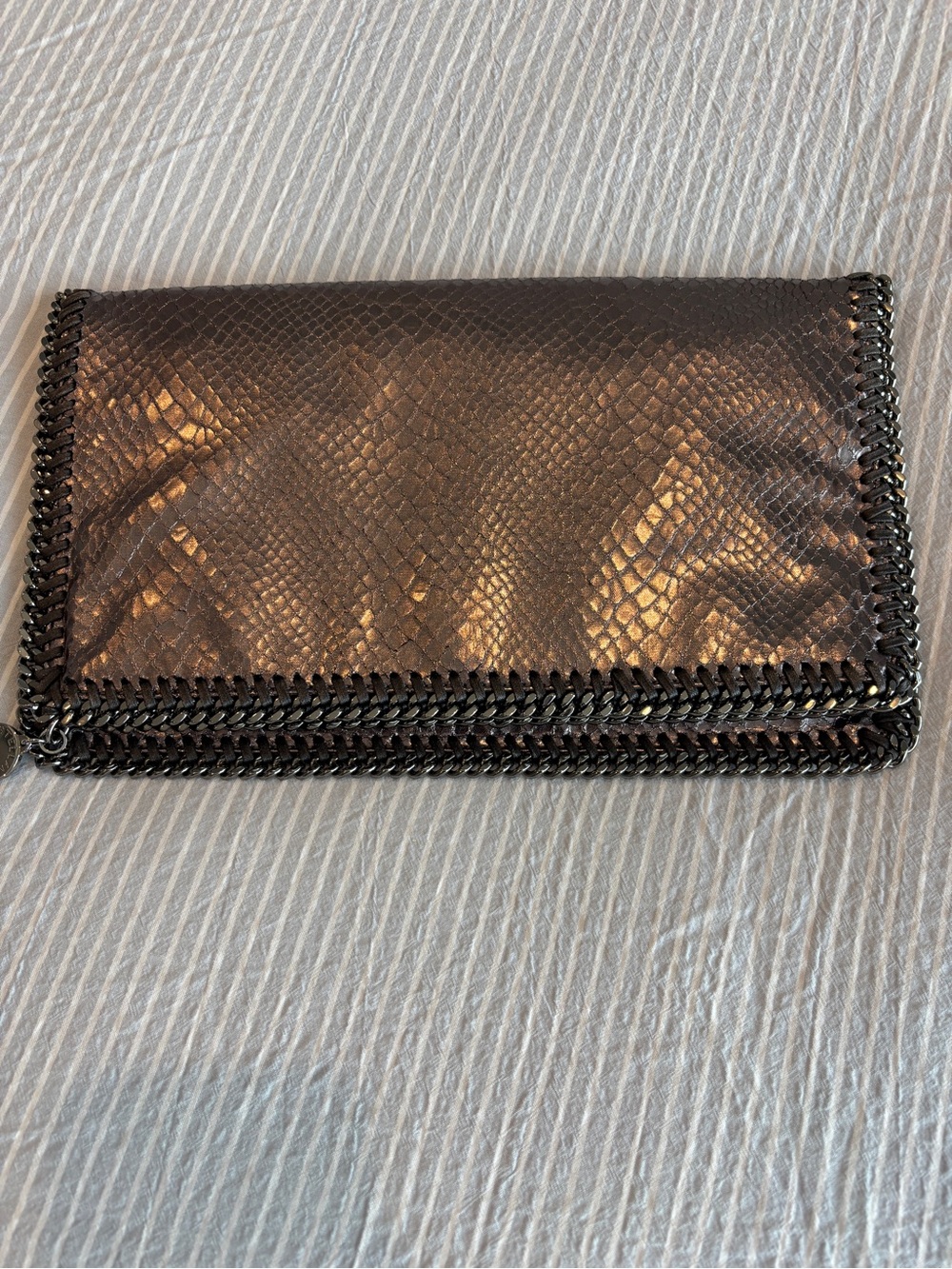 Stella McCartney Bronze Snake-Embossed Chain-Trim Clutch